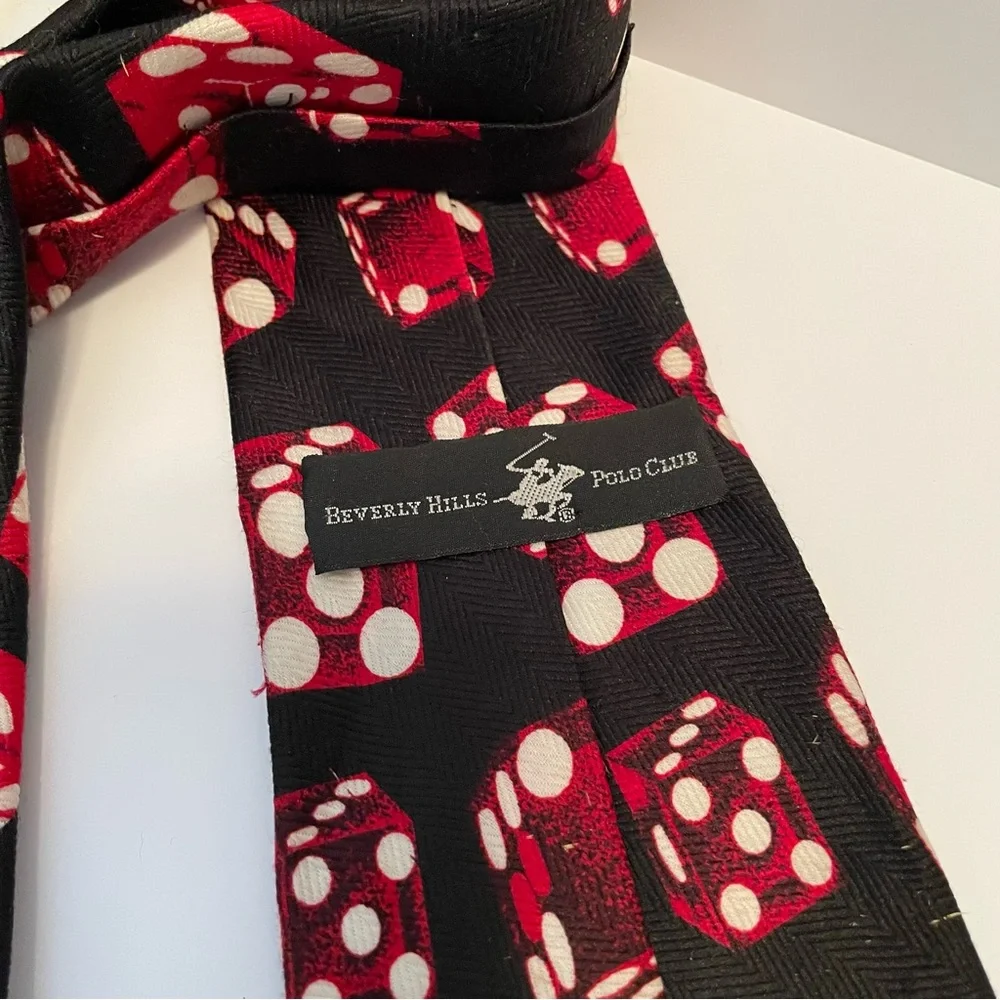Beverly Hills Polo Club Rolling The‎ Dice Gambling Themed Tie Black/Red/White